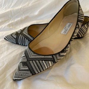 Jimmy Choo Alina Black & White Geometric Point Toe Flat SZ 39.5/ 9.5 MINT RARE!!